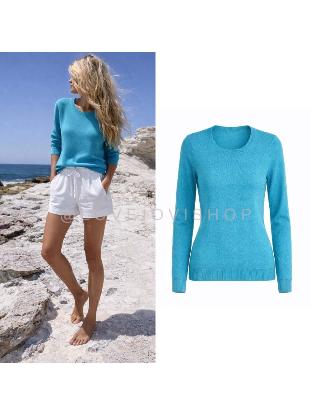 Sweater | J Crew 100% Cashmere Crew Neck Sweater | Cerulean Sky Blue | Classic